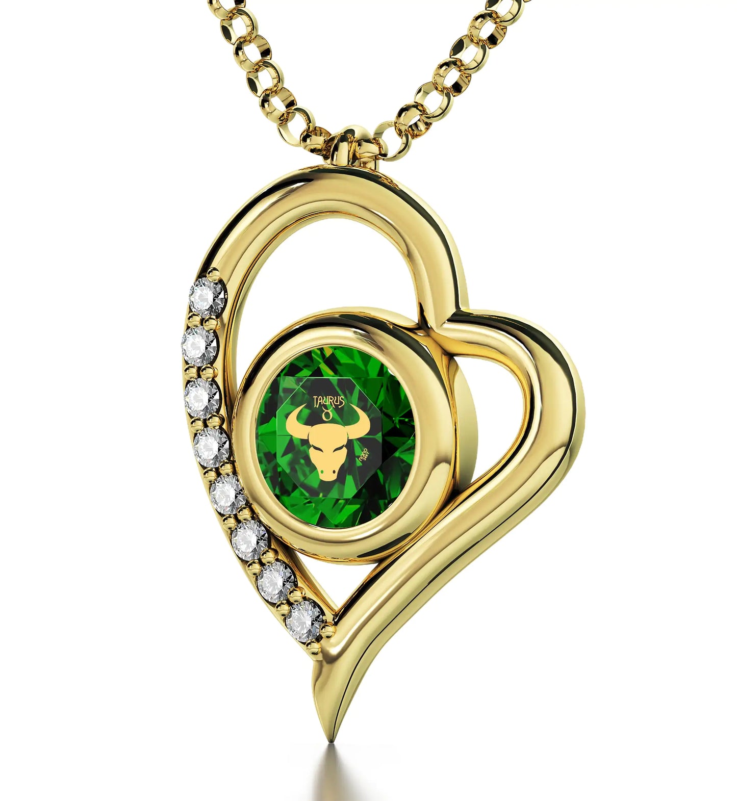 Gold Plated Silver Taurus Necklace Zodiac Heart Pendant 24k Gold Inscribed on Crystal