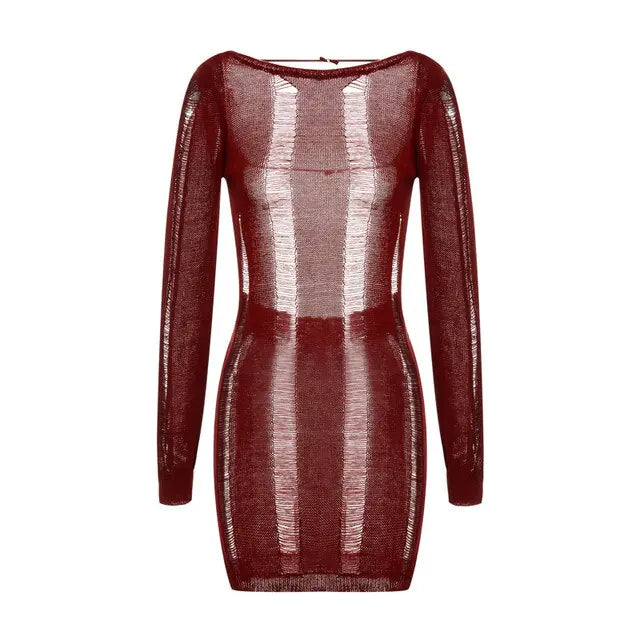 See-Through O-neck Long Sleeve Dress