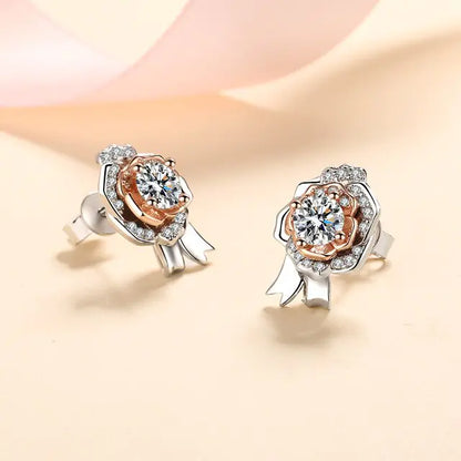 Silver Sparkling Rose Stud Earrings