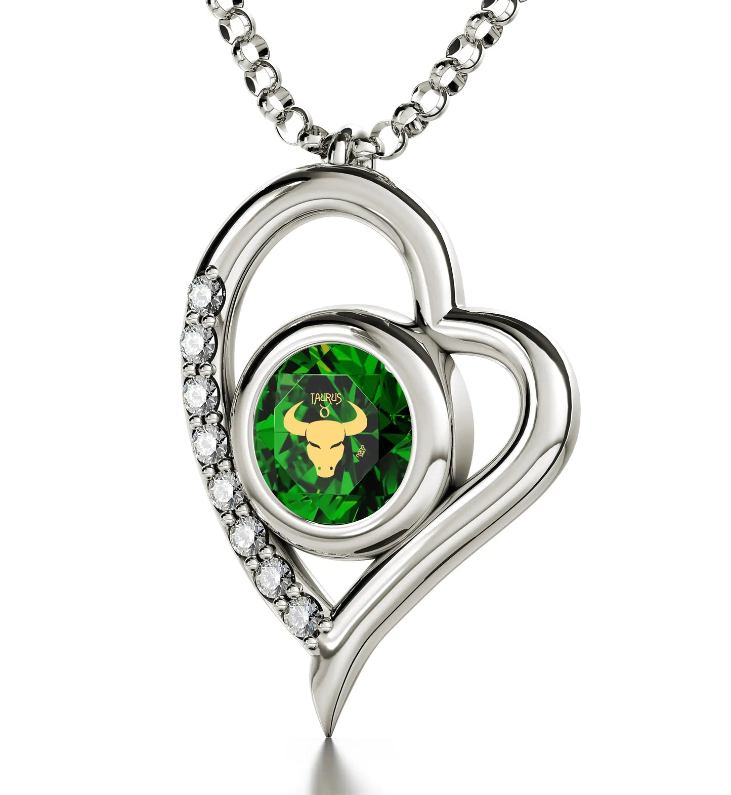 925 Sterling Silver Taurus Necklace Zodiac Heart Pendant 24k Gold Inscribed on Crystal