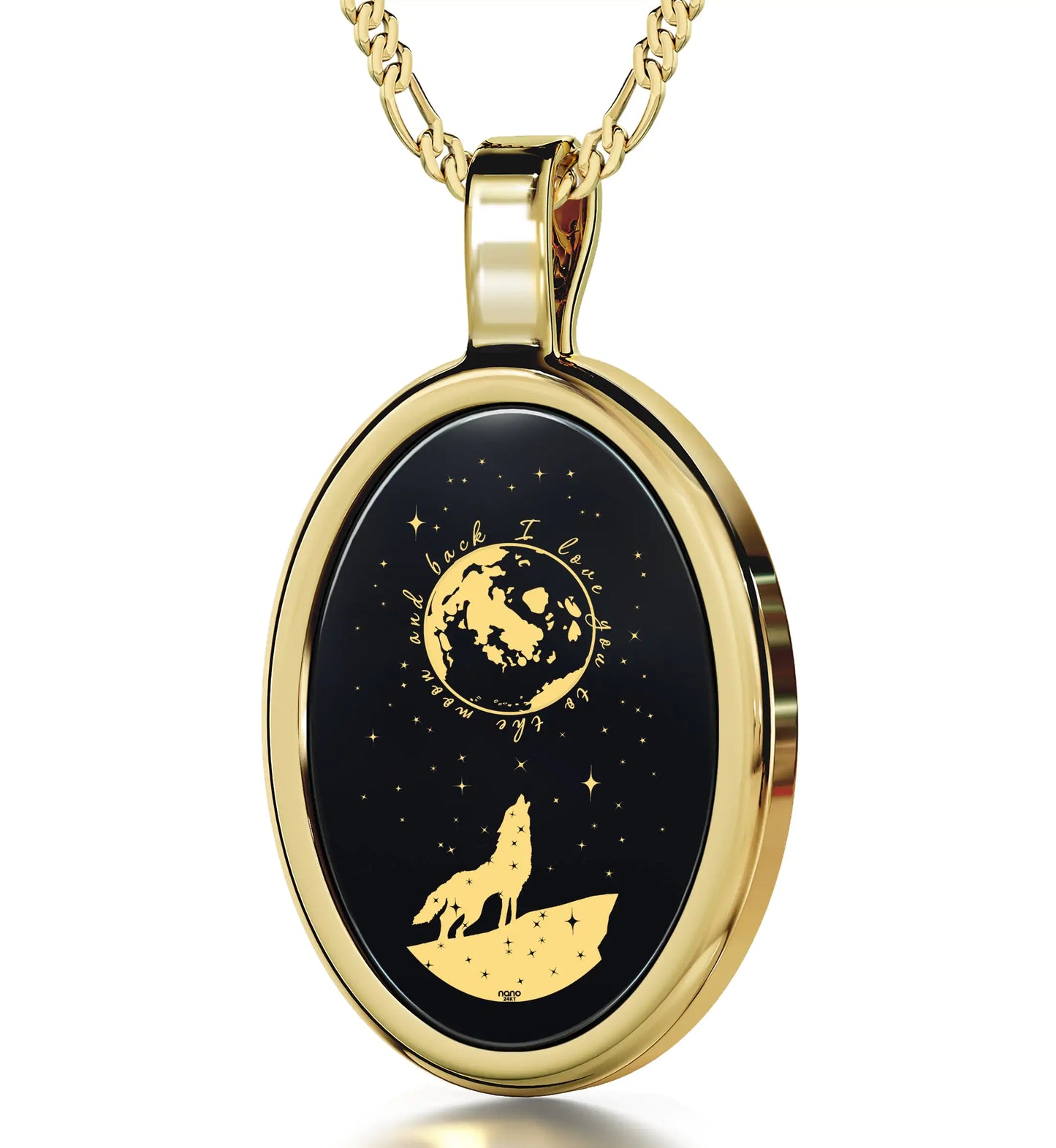 I Love You to the Moon and Back Necklace 24k Gold Inscribed on Onyx