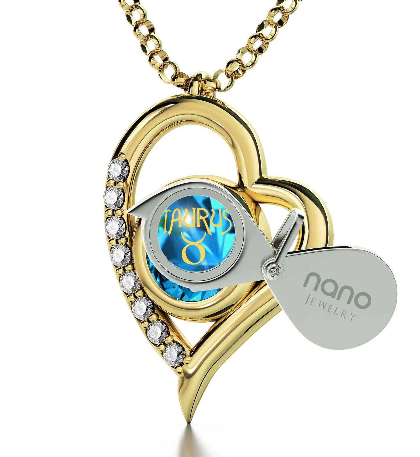 Gold Plated Silver Taurus Necklace Zodiac Heart Pendant 24k Gold Inscribed on Crystal