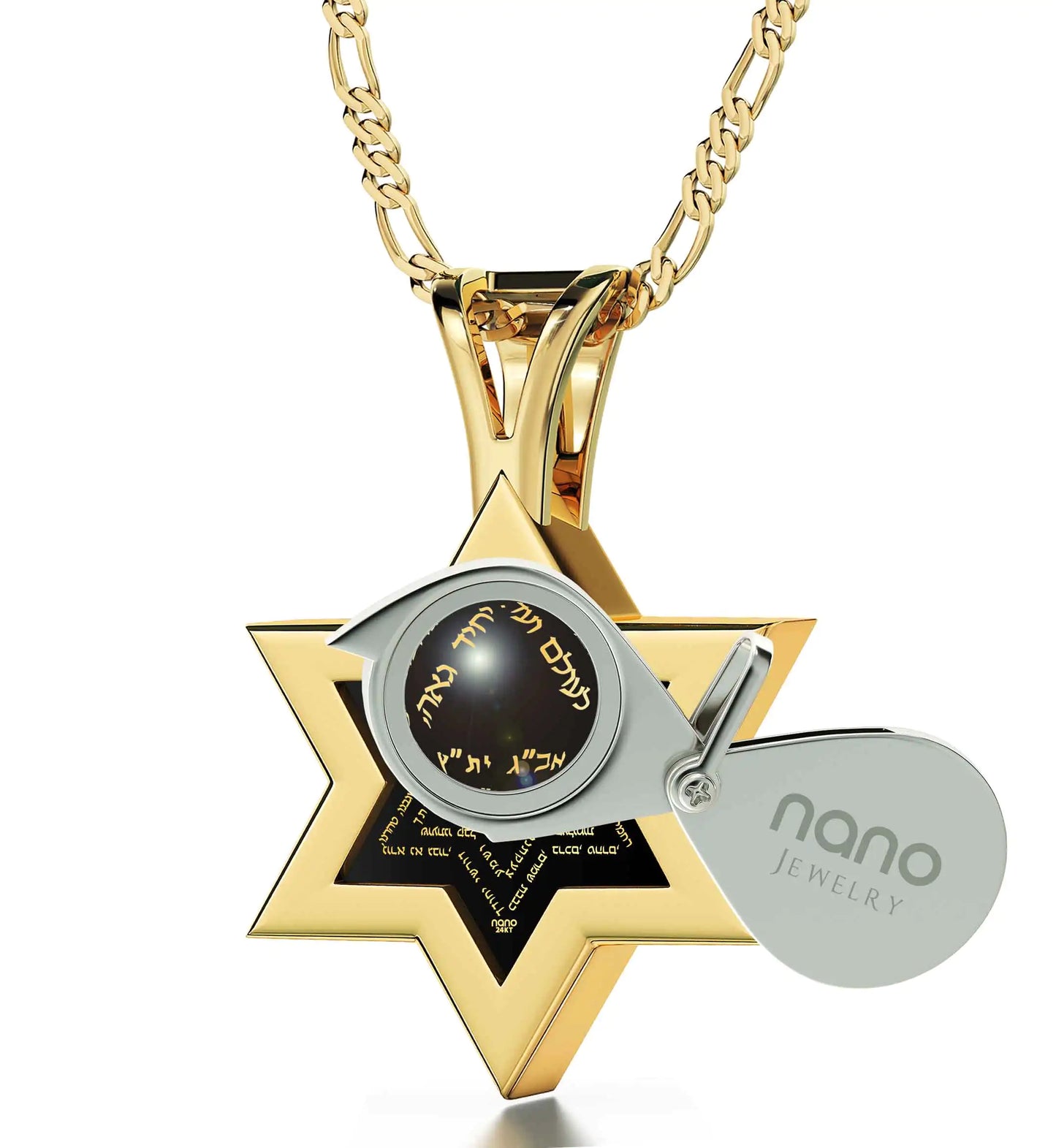 Men's Star of David Necklace Ana Bekoach Kabbalah Pendant 24k Gold Inscribed on Onyx Stone