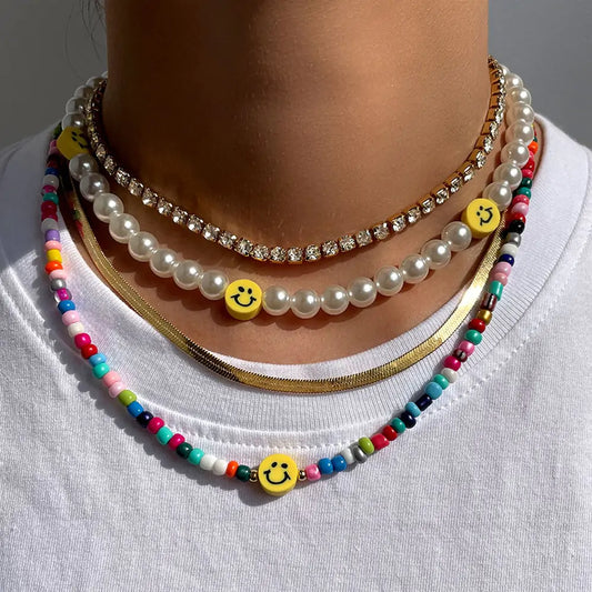 Multilayer Pearl Rainbow Beaded Necklace