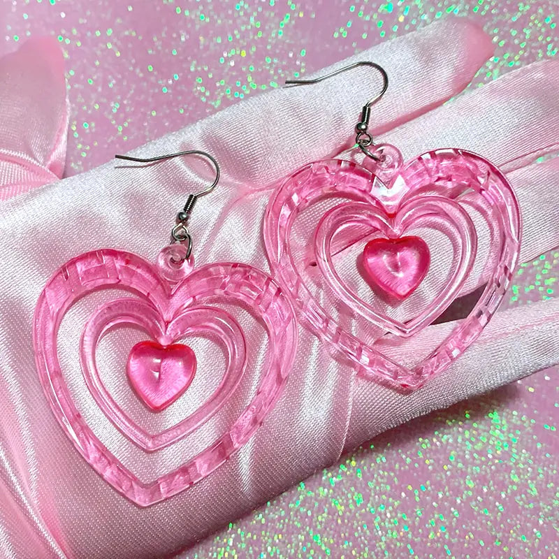 Pink Hollowout Heart Earrings