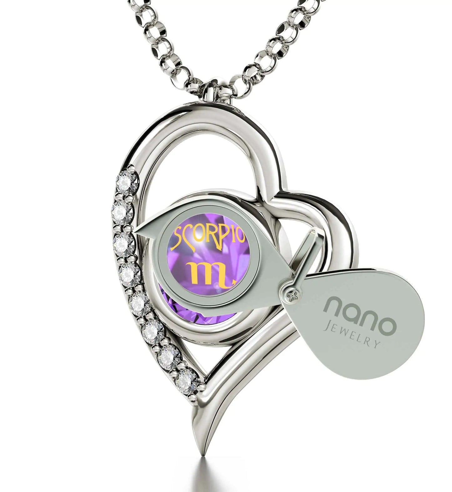 925 Sterling Silver Scorpio Necklace Zodiac Heart Pendant 24k Gold Inscribed on Crystal