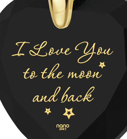 Gold Plated Silver I Love You to The Moon and Back Necklace 24k Gold Inscribed Heart Cubic Zirconia Pendant